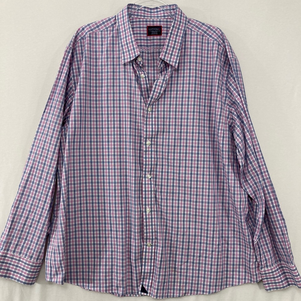 UNTUCKit Shirt 3XL Mens Purple Pink Plaid Check Wrinkle Free Cotton Button Down